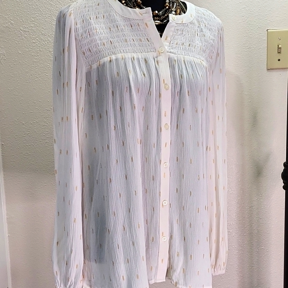NWT LOFT BOHO SOFT PEASANT BLOUSE GOLD ACCENTS